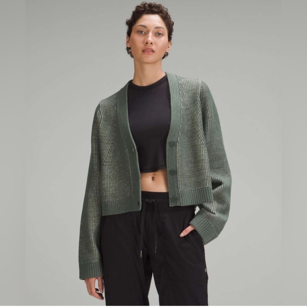 Lululemon Cotton-Blend Crewneck Cardigan Dark Forest